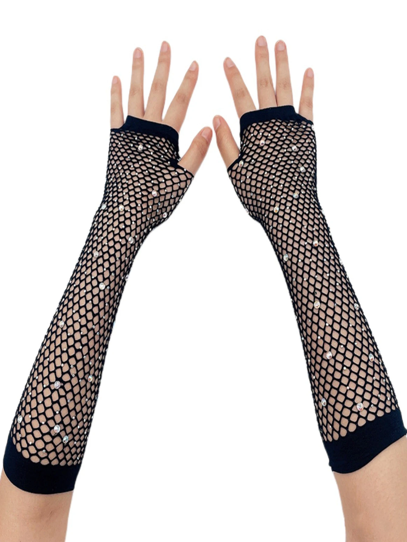 1 pair of hot diamond sunscreen sleeves, party fishing net gloves European and American diamond inlaid elastic mesh gloves