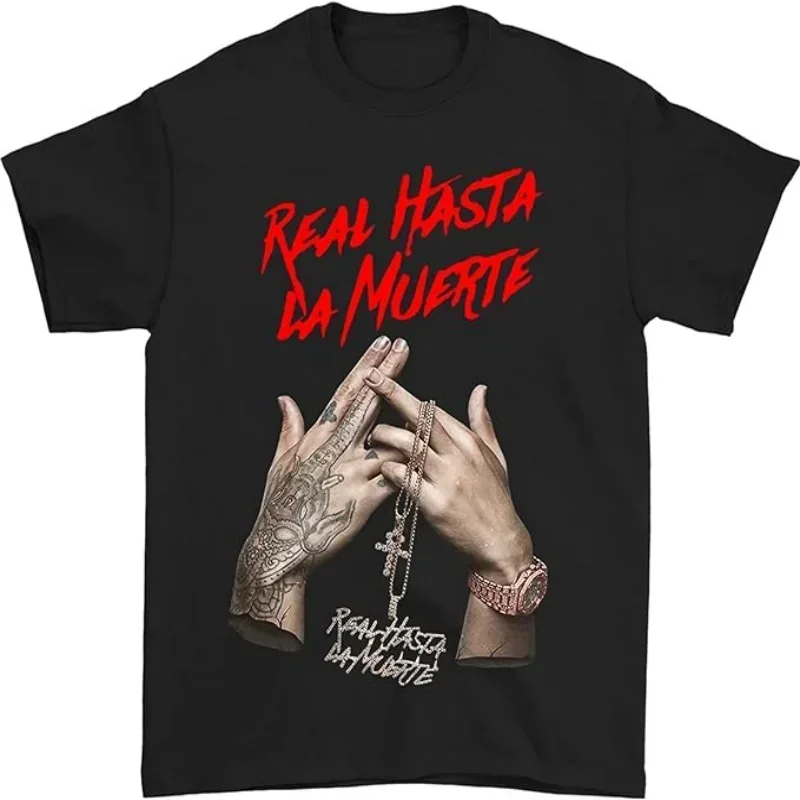 

Fashion New Boys Boyfriend Highstreet Cool Anuel AA Real Hasta La Muerte Fashion Men's t Shirts top Black Round neck