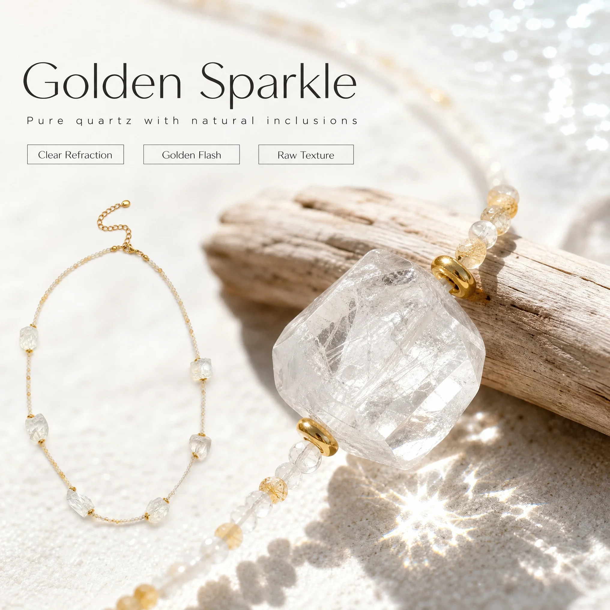 Natural Citrine Clear Quartz Raw Stone Necklace Stainless Steel Chain Crystal Jewelry Gemstone Gift for Women Handmade Design