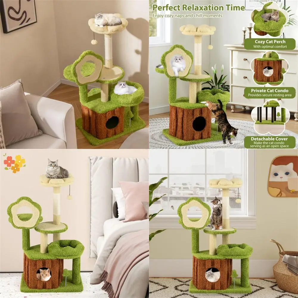 

40-дюймовая игровая полка для кошек в стиле джунглей с моющимся чехлом, сизалевым столбиком и интерактивными элементами