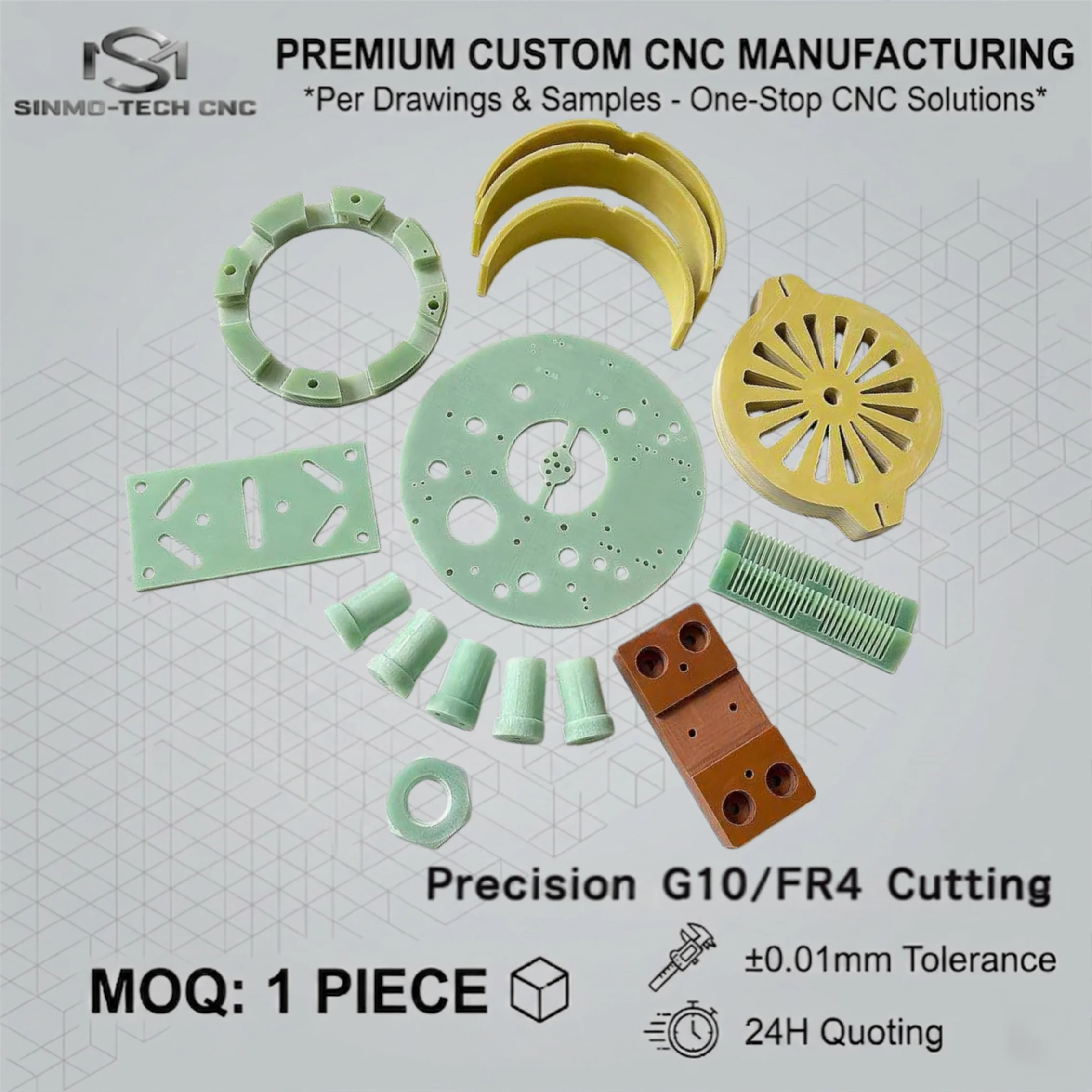 Custom G10 FR4 CNC Machining Service Precision Epoxy Glass Laminate Sheet Plate Mechanical Components Fabrication MOQ 1pc
