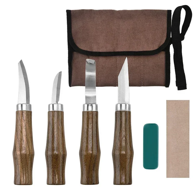 1/7Pcs Wood Carving Knife Round Handle Sculptural Spoon Knife Professional Multi-function Woodworking Cutter Hand Carving Tools