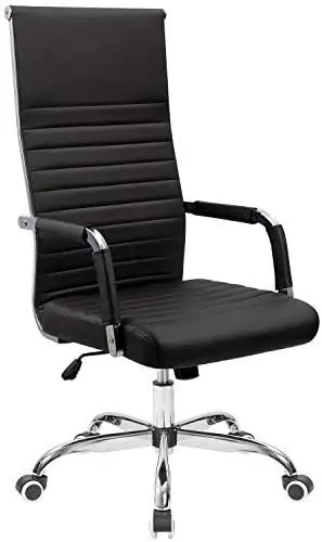 

Office Chair High Back Leather Desk Chair Modern Executive Ribbed Chairs Height Adjustable Conference Task Chair with Arms (Whit