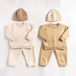 2Pcs Winter Thickening Baby Girls Boys Clothes Set Embroidery  Warm Sweatshirt + Pant Baby Boy Tracksuit Toddler Clothes Outfit