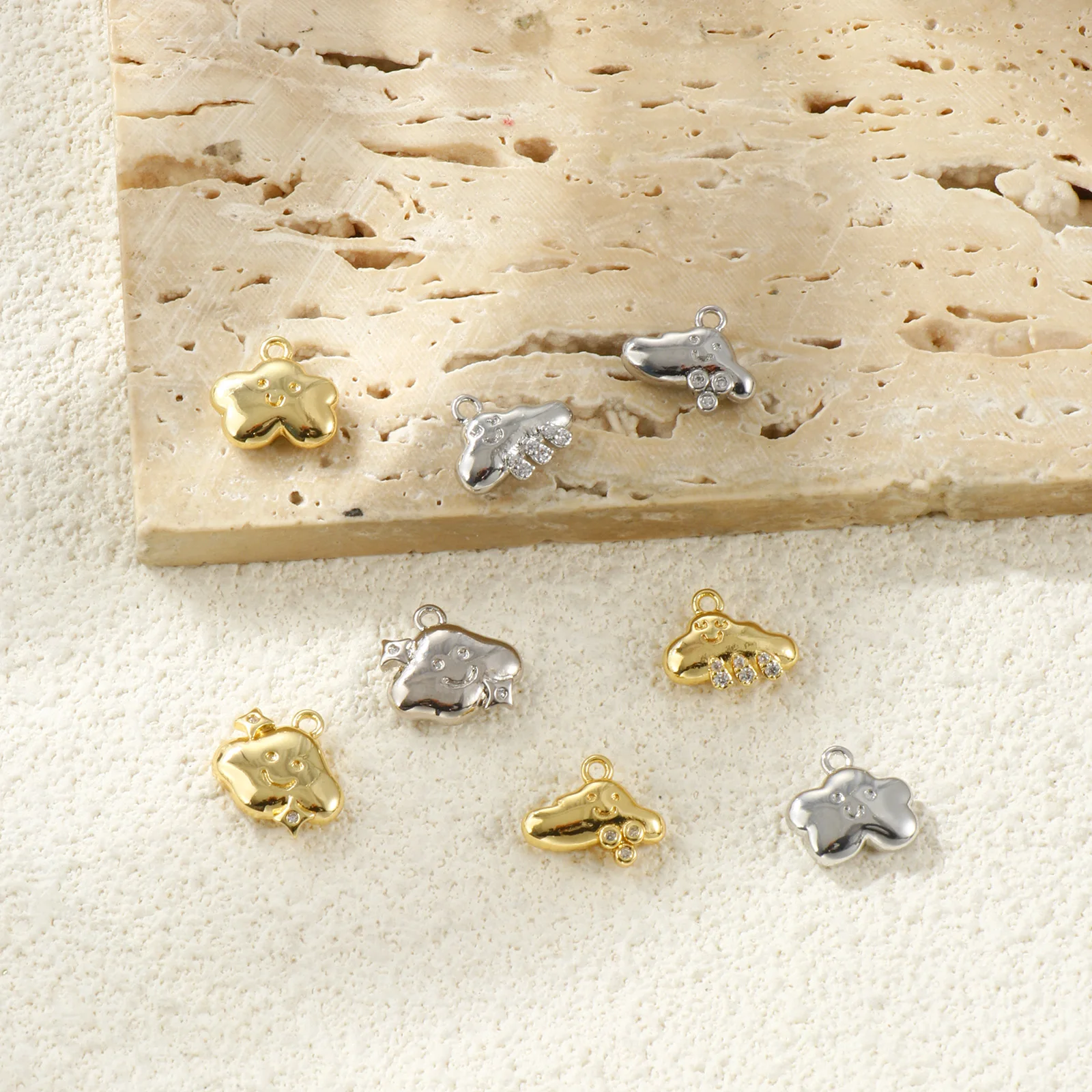 2 Pcs Weather Collection Charms Cubic Zirconia Multicolor Smile Cloud Brass Pendants For DIY Necklace Making Findings Wholesale