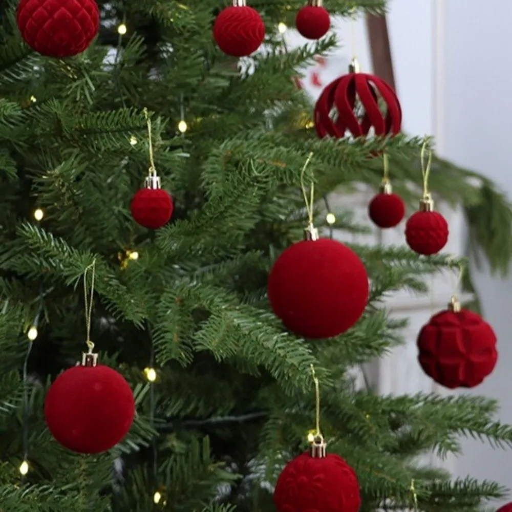 24pcs/Set 4CM Christmas Ball Ornaments Sparkling Flocking Christmas Tree Props Plastic Solid Color Christmas Spheres