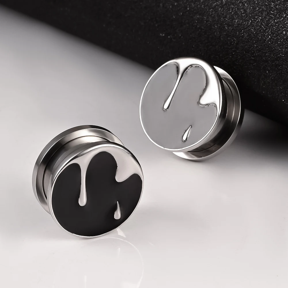 Vankula 2PCS 316 Stainless Steel Round Water Drop Ear Gauges Tunnels Plugs Stretcher Expander Piercing Women Body Jewelry