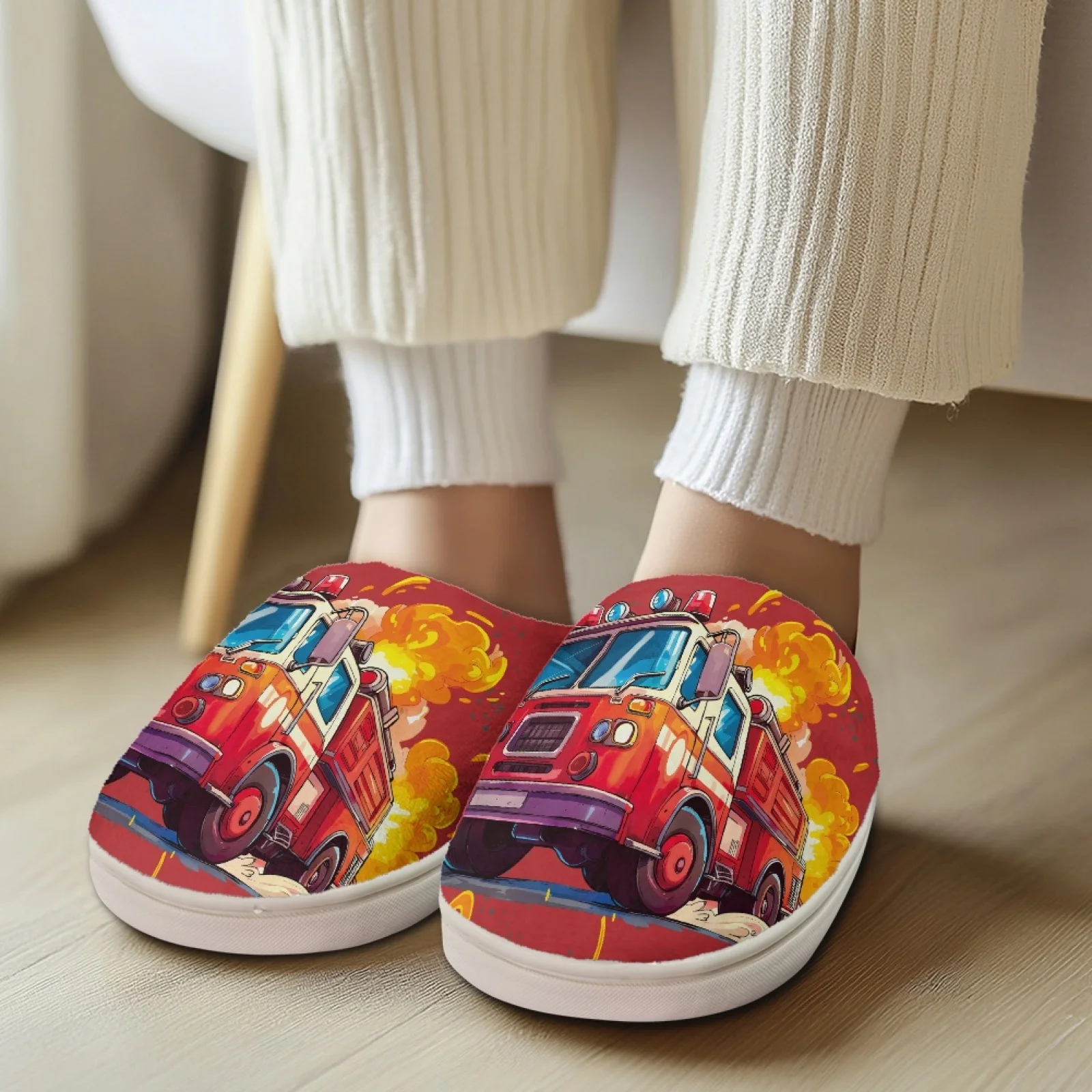 PENSTROLL Fire Truck Flame Art Wfh Cozy Essentials Slippers Cotton Slippers for House Cozy Winter Gifts For Women Slippers