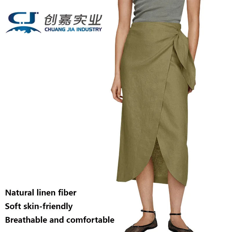 

High-end Linen Spring Summer Women's Skirt Khaki Strap Outdoor Casual Skirt Loose Plus Size Fat Girl 3XL 100KG Cool Breathable