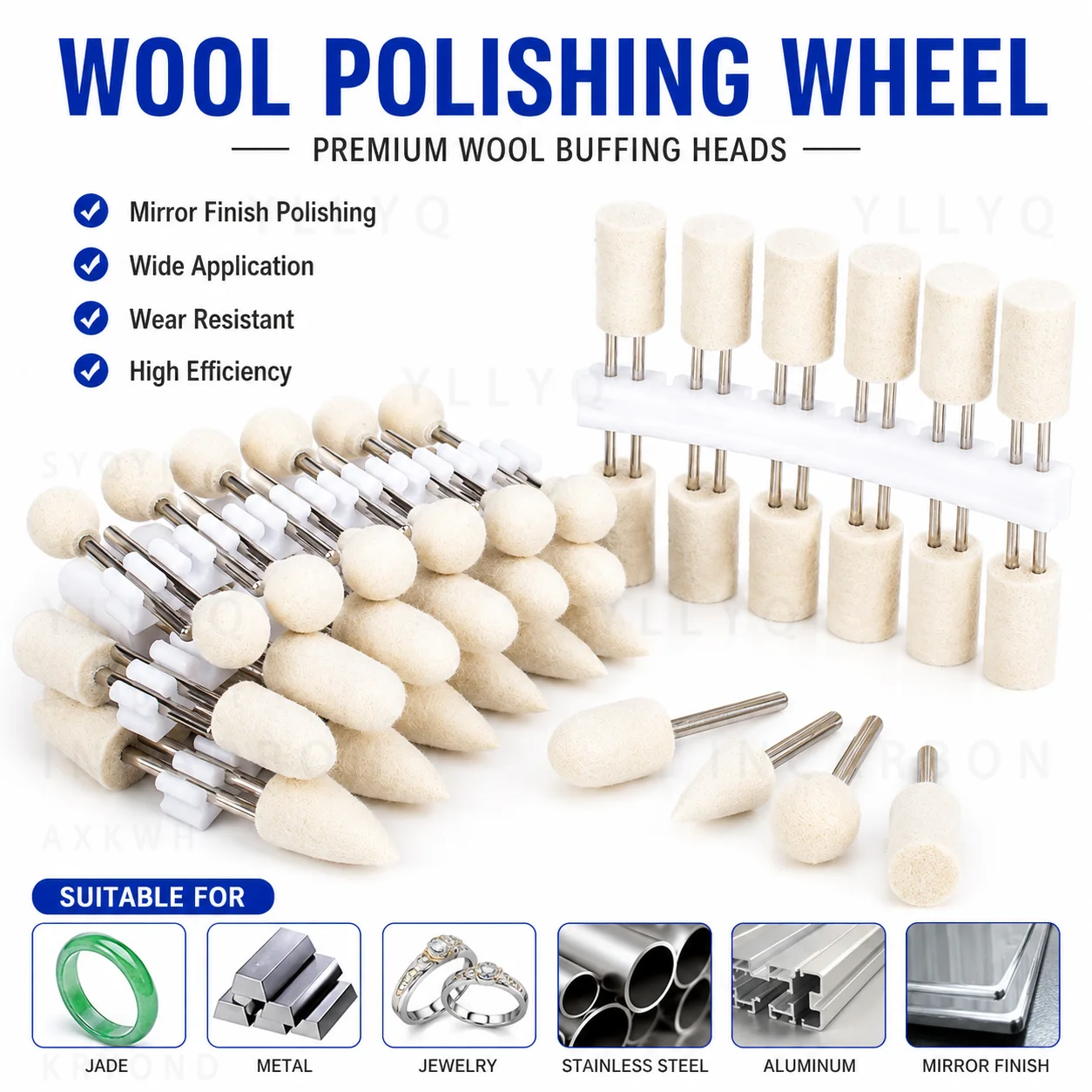 Wool Felt Polishing Wheel Buffing Head Rotary Tool Grinding Polishing Bit for Metal Jade Stone Jewelry Mirror Finish