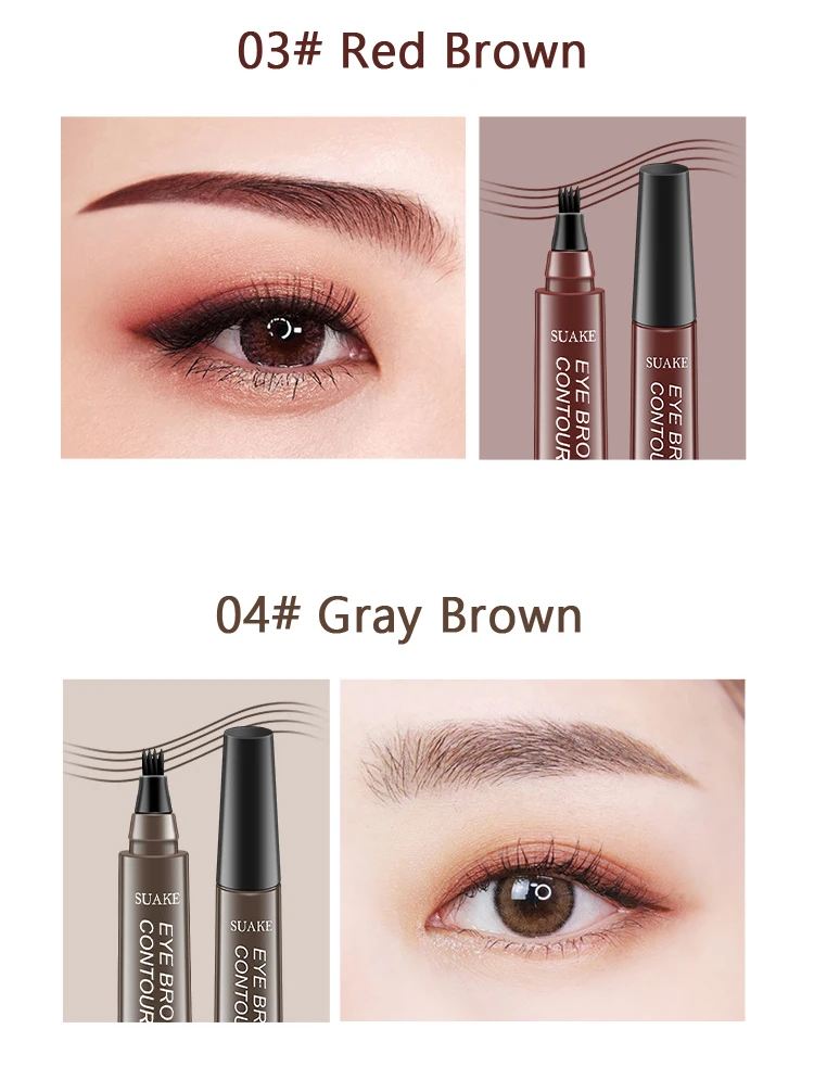 4 Point Eyebrow Pencil Black Brown Waterproof Microblading Liquid Eyebrow Pen Makeup Long Lasting Cosmetic 4 Points Eye Brow Pen