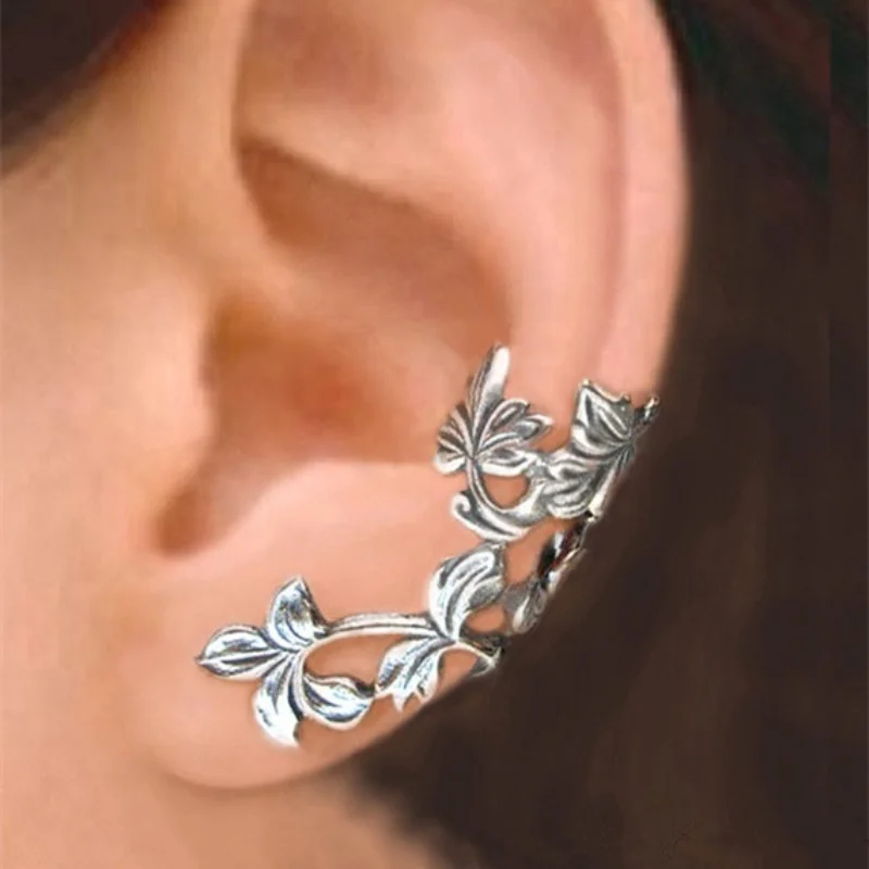 Vintage exquisite handgeschnitzte, rebenblattförmige Clip-Ohrringe für Damen und Herren, modisch, kreativ, für Festivals, Bankette, versilberter Schmuck