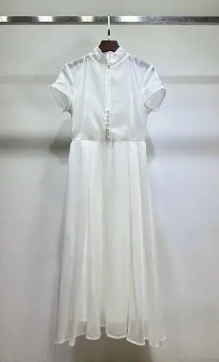 

2024 Women's Clothing Natural classic French dress simple solid color design Spring Summer New No.62