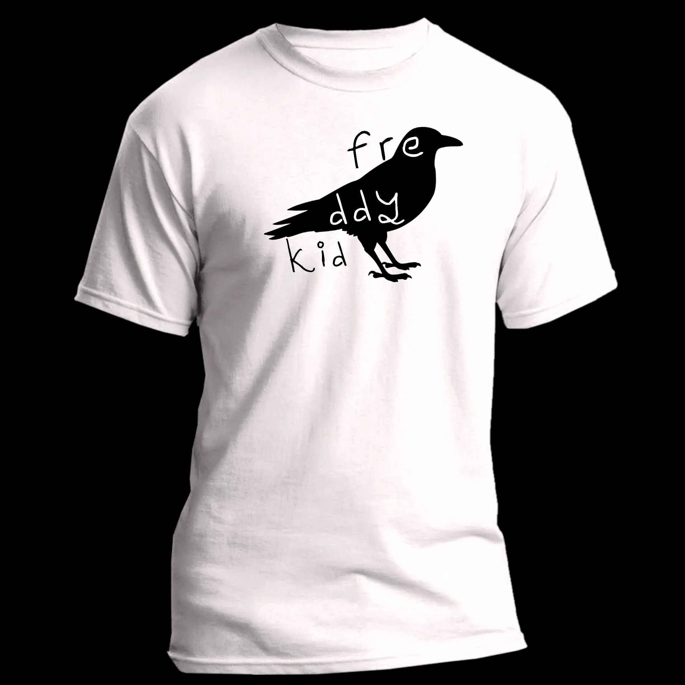 Freddykid brand T Shirt bird crow raven black and white clever bold bright smart intelligent