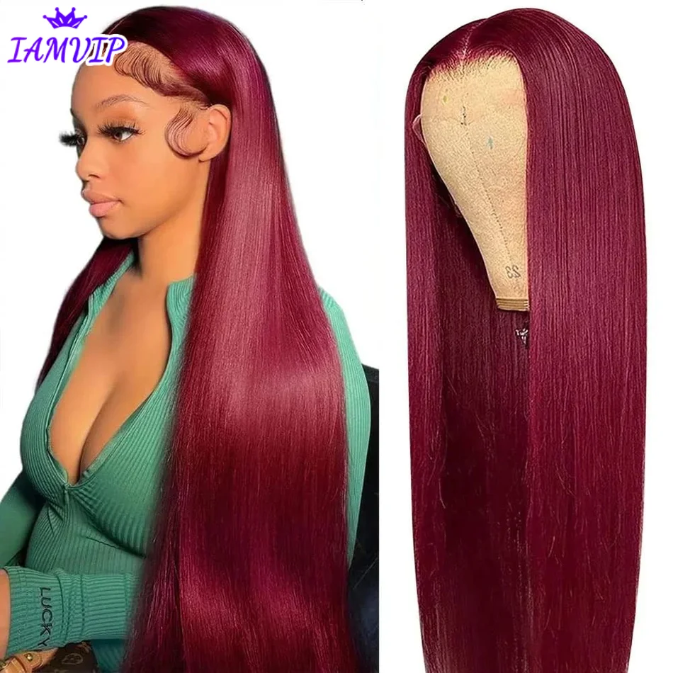 

16-30 inch 13x4/13x6 Hd Frontal Human Lace Wig Straight 99j Red Wig Remy 4x4 Closure Human Hair Glueless Wear to Go Choice Free