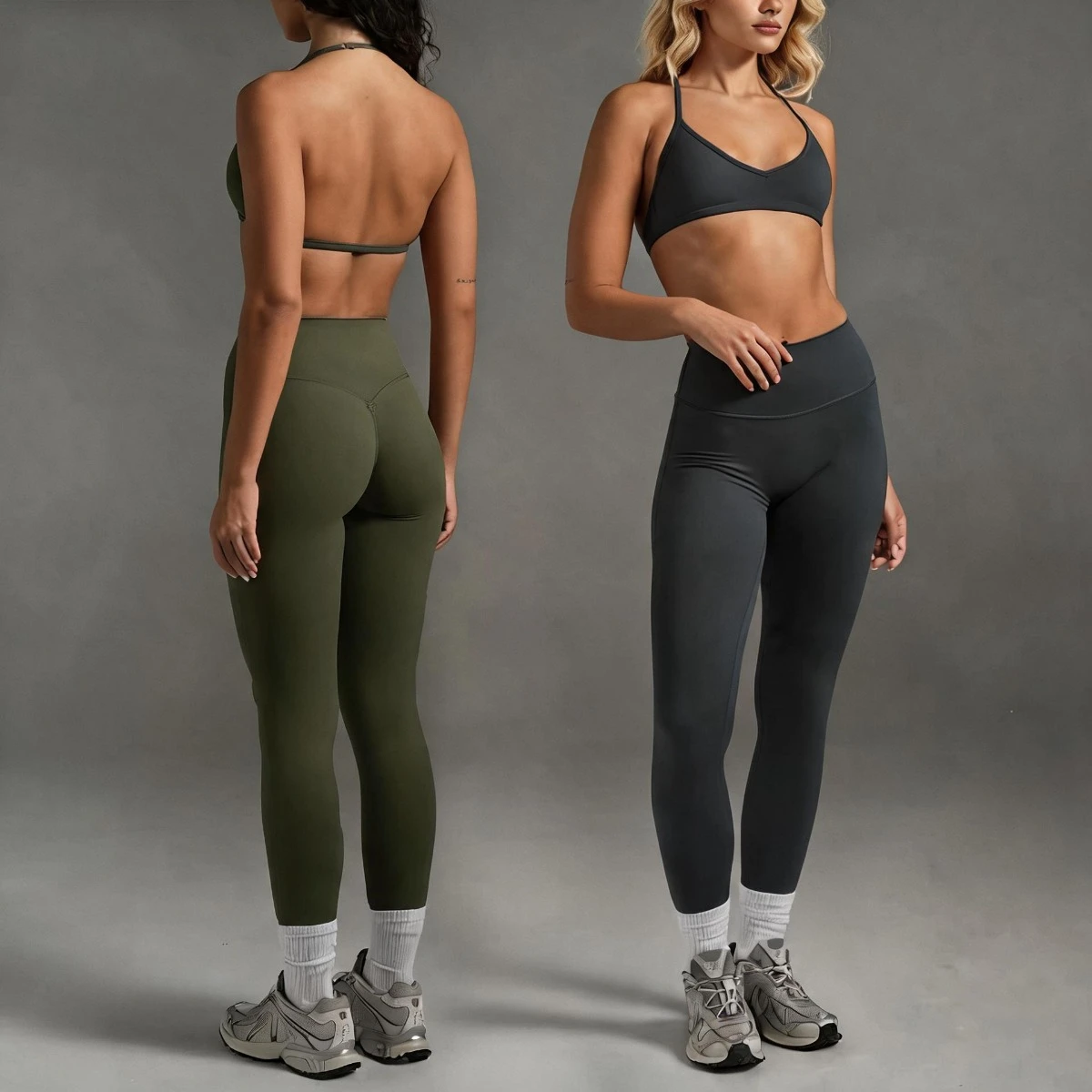 C-B 2026 Women 2 Piece Workout Yoga Set Halter V Neck Sports Bra High Waist Leggings Soft Stretch Gym Fitness Outfit Activewear