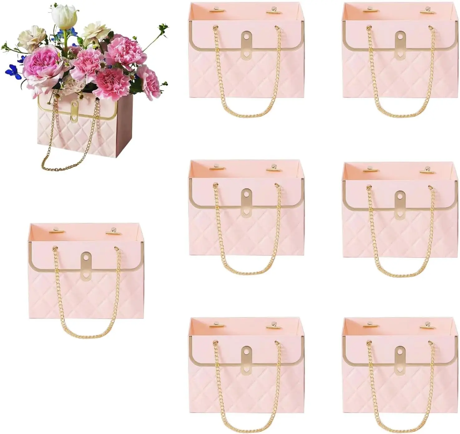 

XIN SERIES 8PCS Pink Floral Gift Bags Duty Reusable Paper Gift Boxes Luxury Present Packaging with Handles for Gift Package Wedd