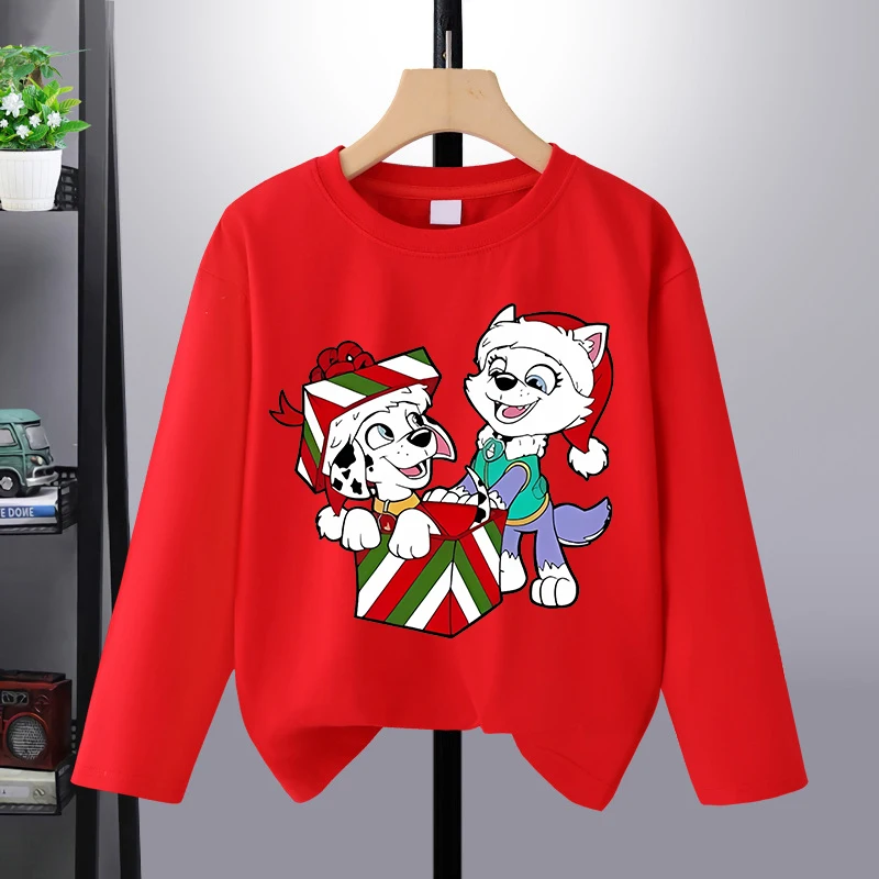Paw Patrol Kerst T-shirt met lange mouwen voor jongens meisjes Cartoon Leuke Kerst T-shirts Kinderen Nieuwjaar Mode Kawaii Kleding