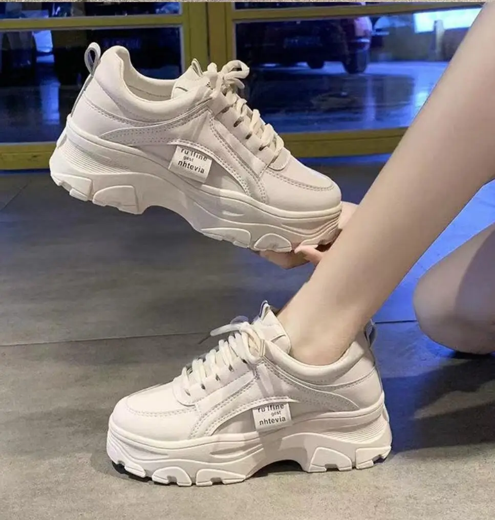 

2024 Fashion Chunky Sneakers Women Spring All-match Thick Bottom Dad Shoes Woman Fashion PU Leather Platform Sneakers Ladies