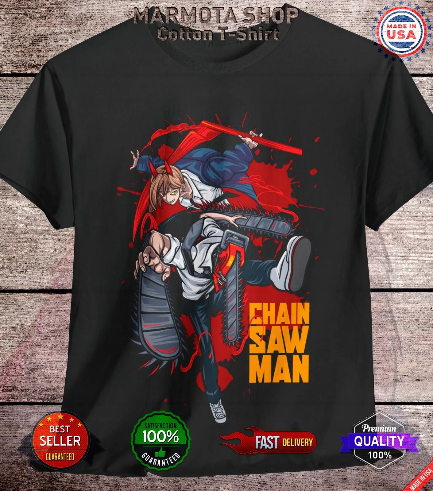 Power Denji Shirt Chainsaw Man Anime Tee T-Shirt Waifu Ecchi Sexy Makima Devil