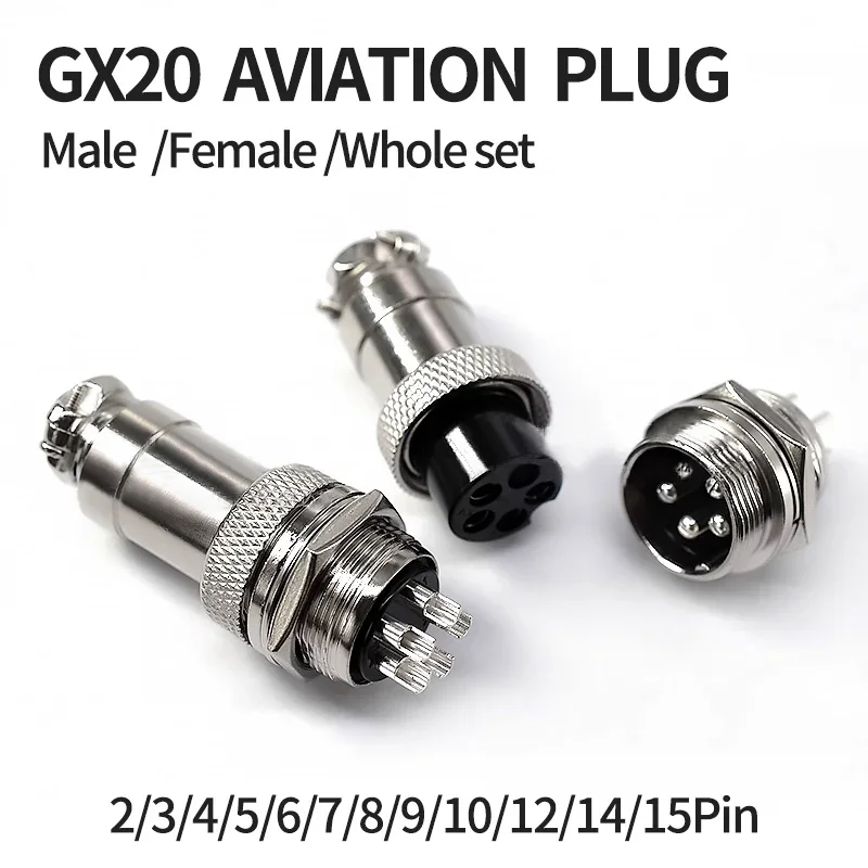 

10Sets GX20 2/3/4/5/6/7/8/9/10/12/14/15 Pin Male Female Butting Wire Cable Circular Aviation Socket Plug Panel Connector