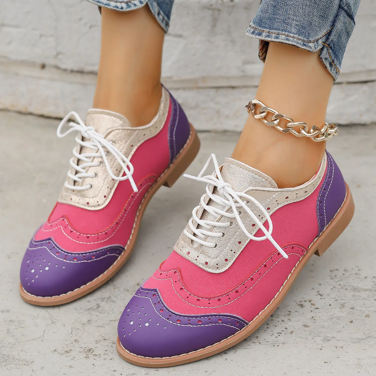 

2025 spring and autumn burnt block single shoes women large size color matching with round head single shoes women