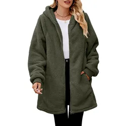 Women's Oversized Plush Jacket Solid Color Zippers Hooded Streetwear Cardigan Autumn And Winter Fleece Outerwear For Women 2024