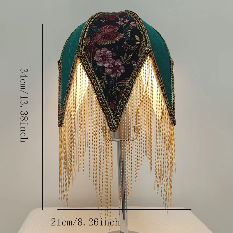 Retro Sharp Corner Tassel Lampshade Ten Centimeter Hole Fabric Pendant Lampshade Green Yellow Lampshade Accessories