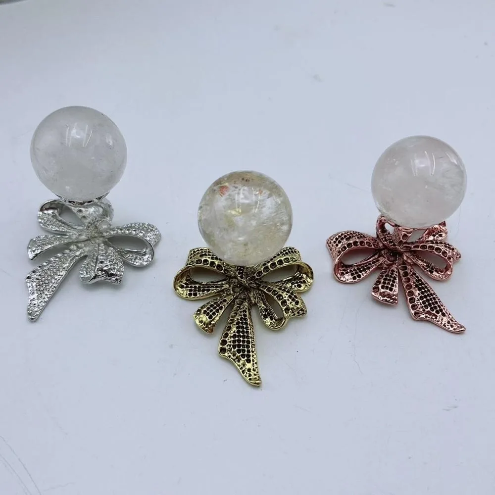 Bowknot Ribbon Crystal Ball Stand Metal Figurine Display Base Sphere Holder Mineral Specimen Healing Stone Home Decor