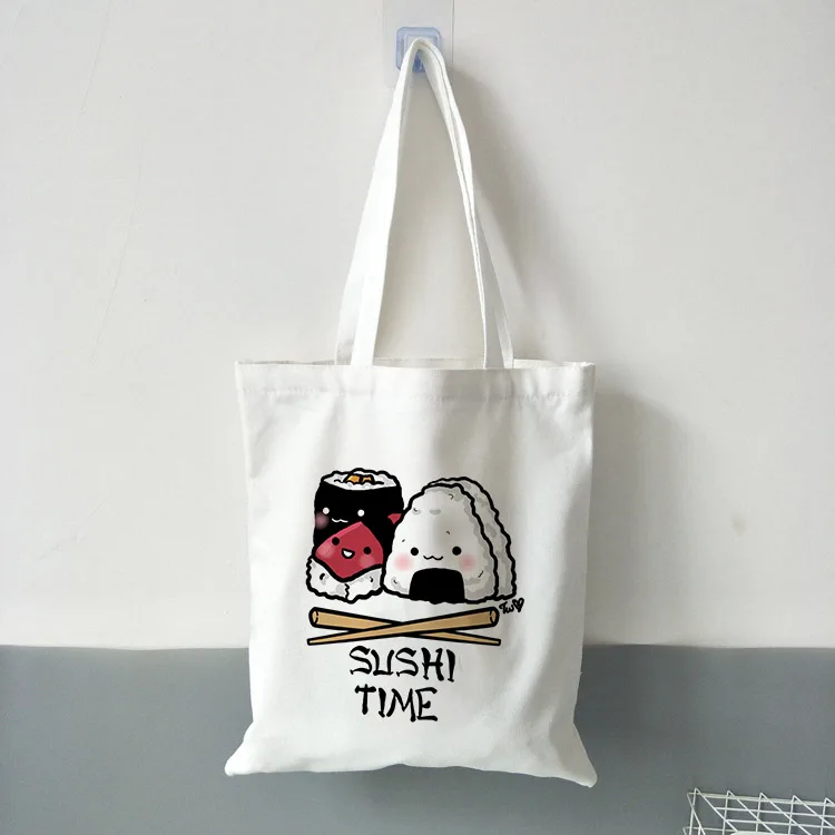 Conjunto de Sushi de gran capacidad, bolso de compras Harajuku, bolso de lona, bolso de hombro divertido para mujer, bolso de mano Kawaii para niñas de gran capacidad