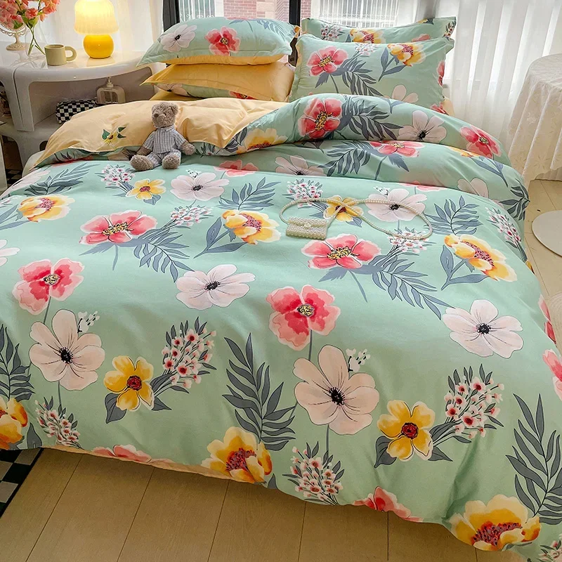 Tropical Floral Bedding Set Soft White Red Flower Printed Duvet Covers Tree Leaves Pattern Hawaii Home Bedding with Zipper 3Pcs