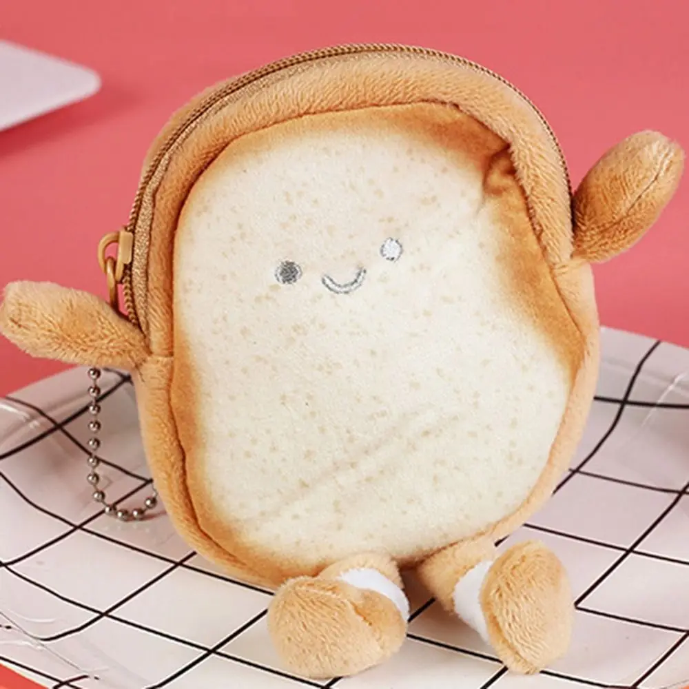 Kawaii Toast Plush Coin Purse Creative Cute Bread Coin Bag Pendant Mini Plush Wallet Card Holder Keyring Students Gifts