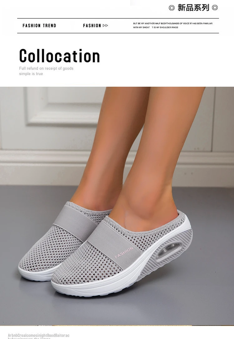 2025, Sommer europäische und amerikanische große Baotou-Halbhausschuhe für Damen, Mesh, ohne Absatz, Slip-on-Damenschuhe, flache Schuhe – Detail 8