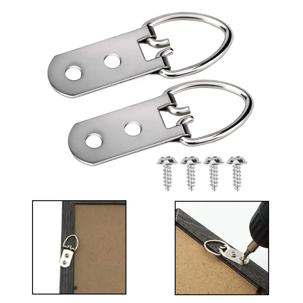 D-ring  Picture Hangers Kit With Screws 10/50 Pieces Frames Hanger Hooks 2/3Hole Picture Frame Hanger Hooks Picture Hangers