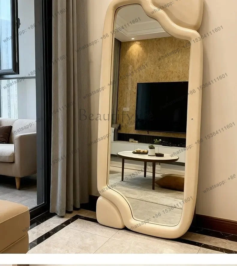 YJ Cream wind full-body mirror, American clothing store floor-to-ceiling special-shaped home designer fashion and high-end