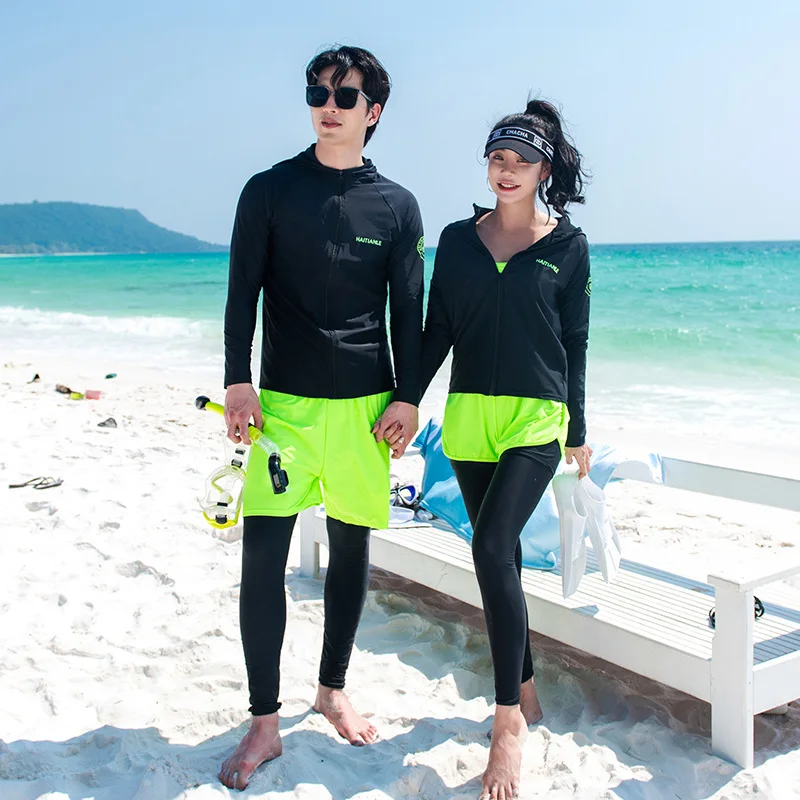 Men's Long Sleeve Rash Guard Zipper Swimwear 3-Piece Swimsuit Surfing Women's 5-Piece Set Bathing Suits for Couples