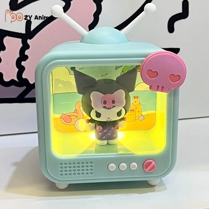 Sanrio Hello Kitty Kuromi TV Channel Series Luminous Cute Desktop Ornaments Anime Characters Figures Girls Holiday Gift