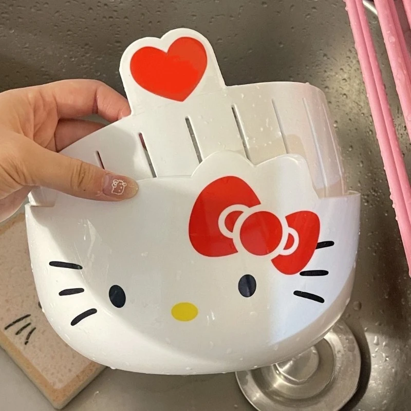 

Sanrio New HelloKitty Kawaii Anime Cartoon Fruit Plate Drain Basket Round Kitchen Wash Vegetables Fruit Good Looks Fashion Trend