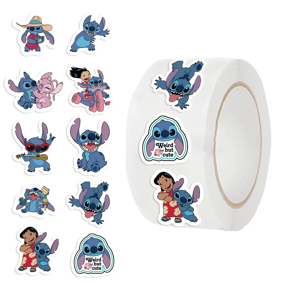 1000 uds/rollo de pegatinas de sellado de punto de dibujos animados de Disney DIY PVC pegatinas para ordenador portátil decoración Stiker juguetes de regalo de recompensa