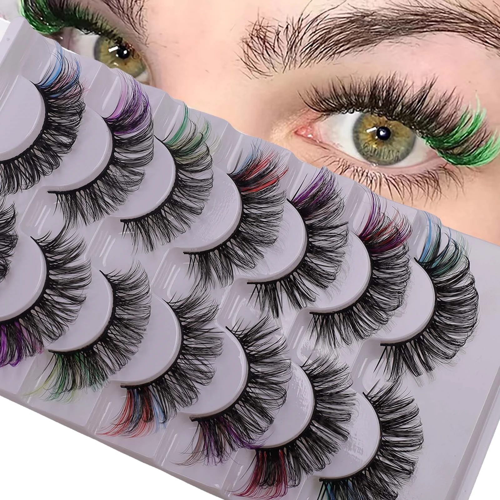 7-Pair New Product Colorful Hair D Song European and American Eyelash Stage Makeup Whole Eye Tail Colored False Eyelash