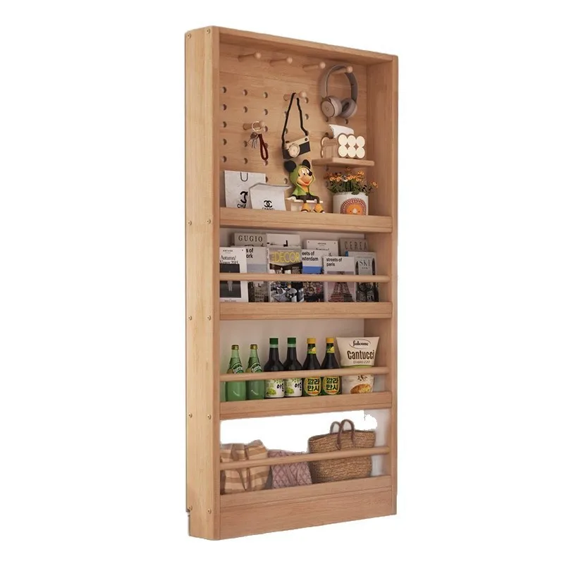 #Ultra-thin door rear shelf crevice storage cabinet10cm solid wood bookshelf hole board wall hanging against the wall Children's