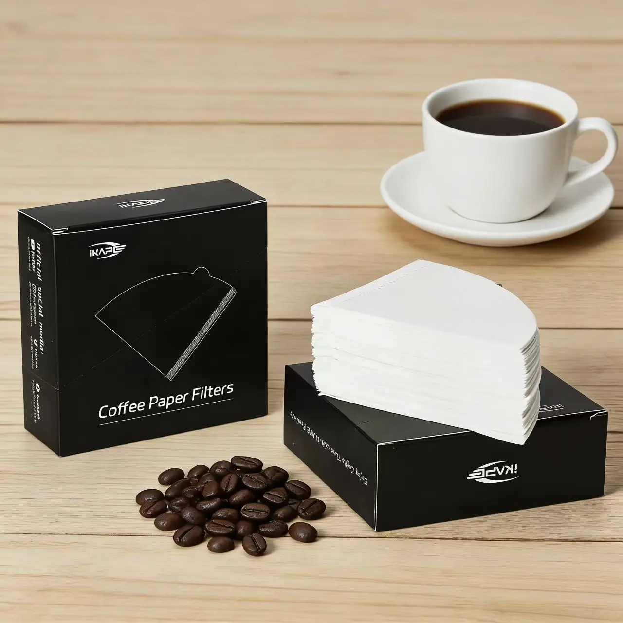 IKAPE Coffee Filter Paper Safe and Harmless Pour Over Coffee Filter Paper V-Shaped Switching Funnel 100 PCS for Coffee Lovers