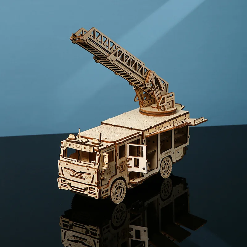 DIY Wooden 3D Puzzle Fire Truck Model, Ladder Fire Engine Building Kit, Montessori Educational Toy & Desktop Decor Gift for Kids