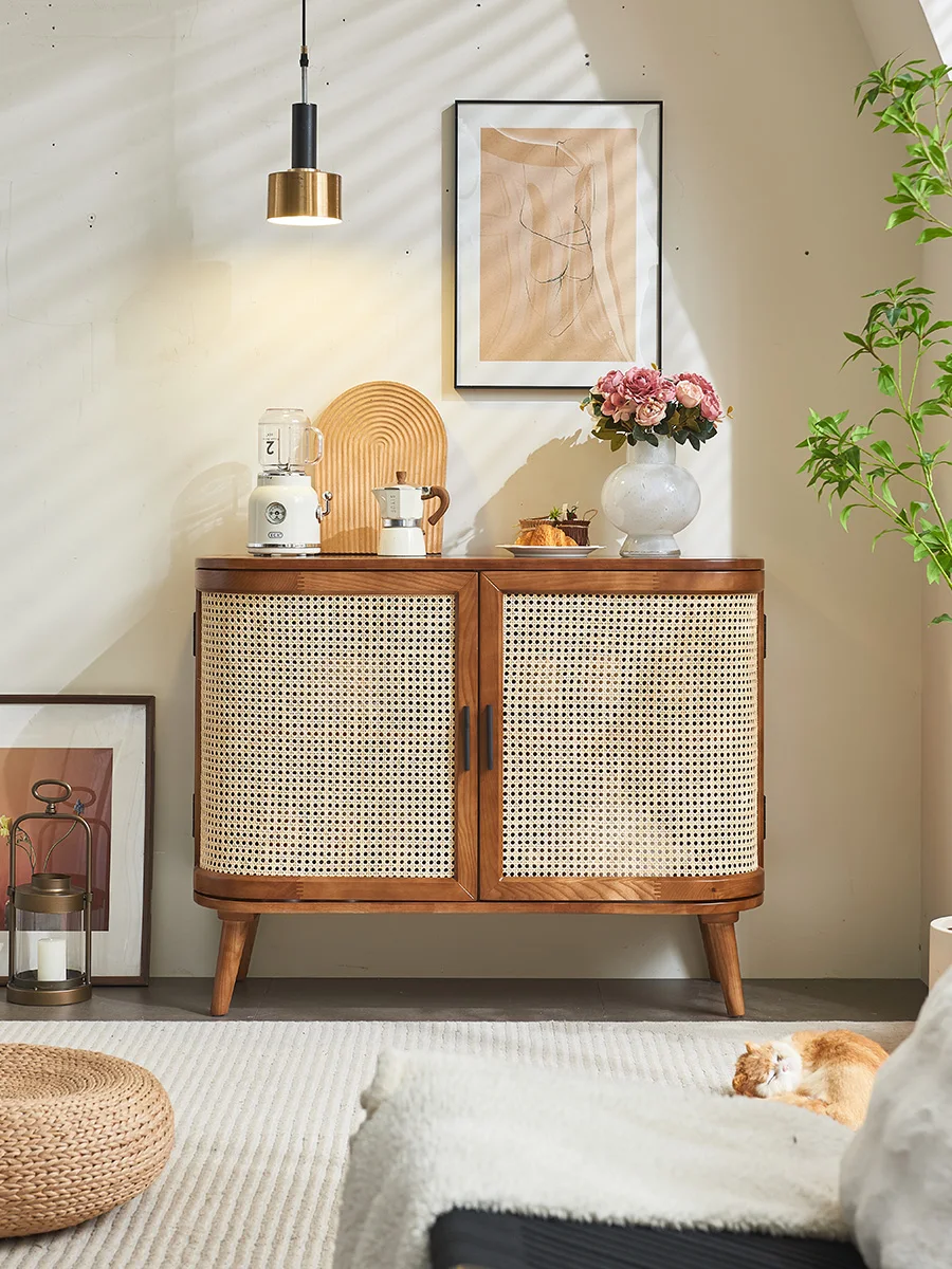 door solid wood retro   dining side cabi net rattan locker wabi sandy wind locker Japanese entrance cab inet