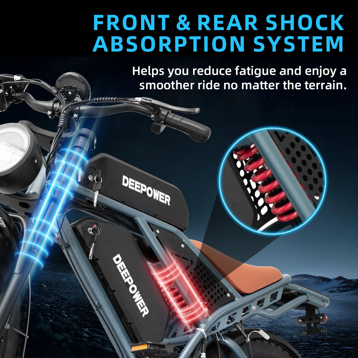 DEEPOWER QS7 دراجة كهربائية 1500 واط فرش السيارات الدراجة الكهربائية الجبلية 48 فولت 60AH بطارية ليثيوم سرعة 50 كم/ساعة الكبار على الطرق الوعرة Ebike #4