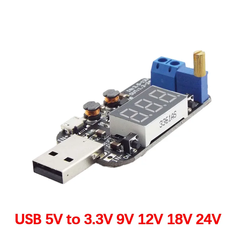 Micro USB 5V to 3.3V 9V 12V 18V 24V Adjustable Buck-Boost Power Supply Voltage Regulator Module LED Display Current USB