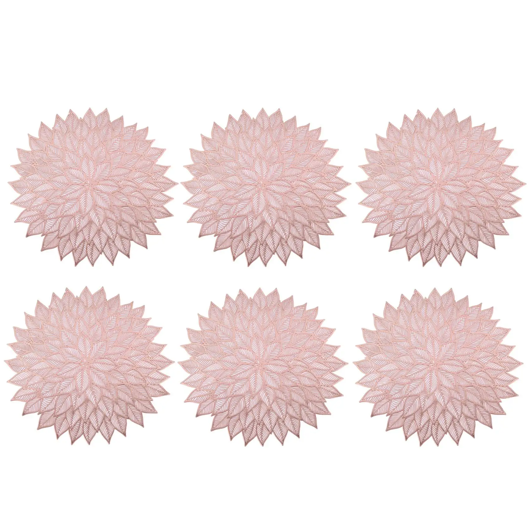 مجموعة مفارش أطباق مكونة من 6 قطع، سجادات دائرية مجوفة لطاولة الطعام باللون الذهبي الوردي #4