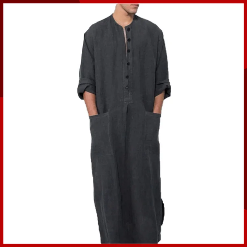 Jubba musulmana para hombre, Túnica de manga larga con cuello levantado, caftán árabe islámico, S-5XL Abaya, Sudeste Asiático, novedad