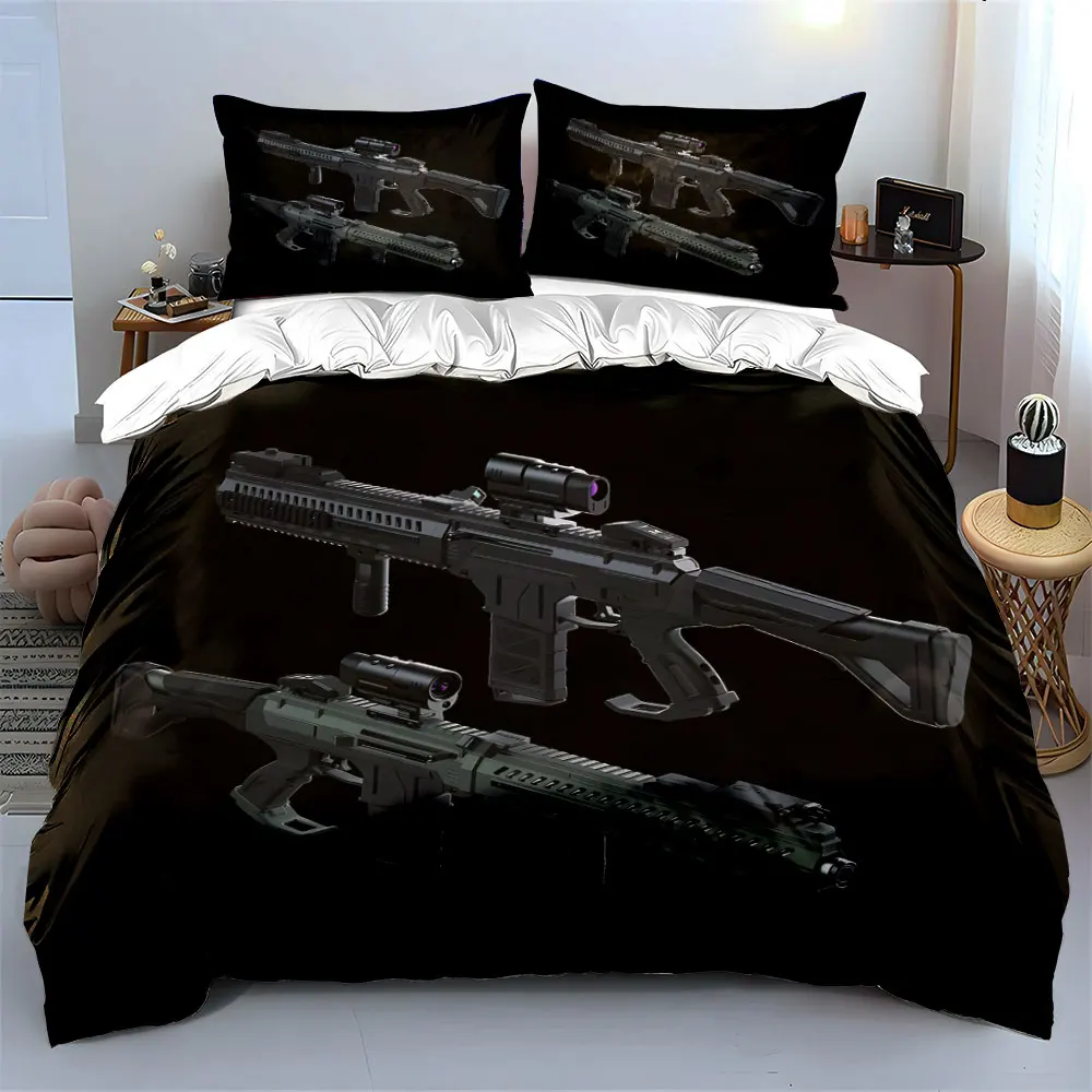 3pcs Close-up of modern black rifles Print Soft Comfortable Duvet Cover Bedding Set Included 1*Duvet Cover  2*Pillowcases
