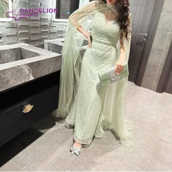 Luxury Mermaid Beaded Evening Dress 2024 with Cape Sleeves High Neck  Arabic Women Wedding Party Gowns